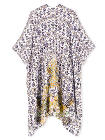 Beige Mixed Flowers Kimono - Shopmossrose